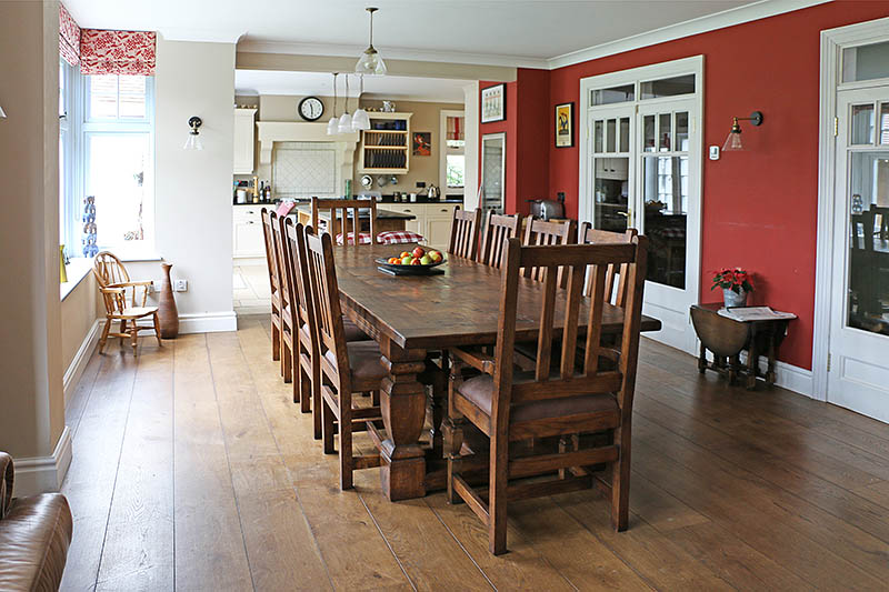 Oak table and chairs, Arts and Crafts style, in our clients Dorset home