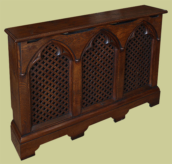 3 panel Gothic style oak radiator cover.
