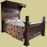 Half tester or part four poster oak linenfold panelled bed