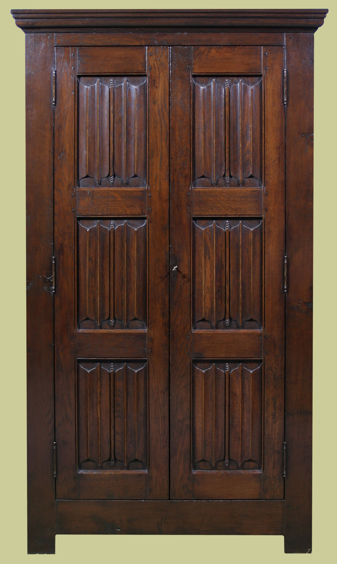 Handmade bespoke oak 16th century style linenfold carved wardrobe