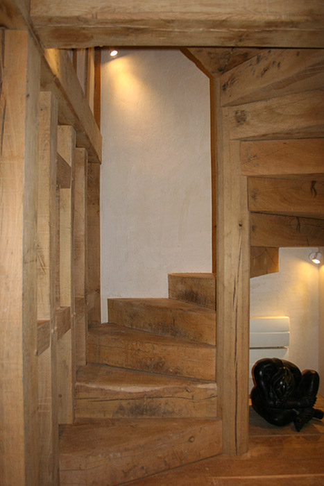 Oak spiral staircase in 14th century manor house