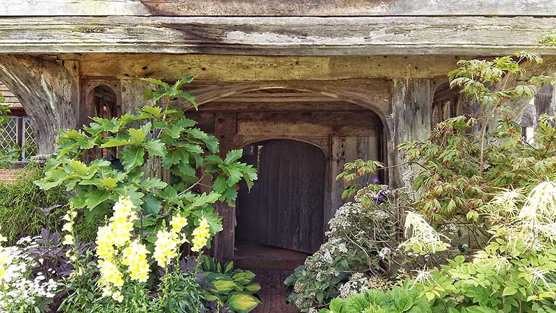 The oak framed entrance porch of Great Dixter