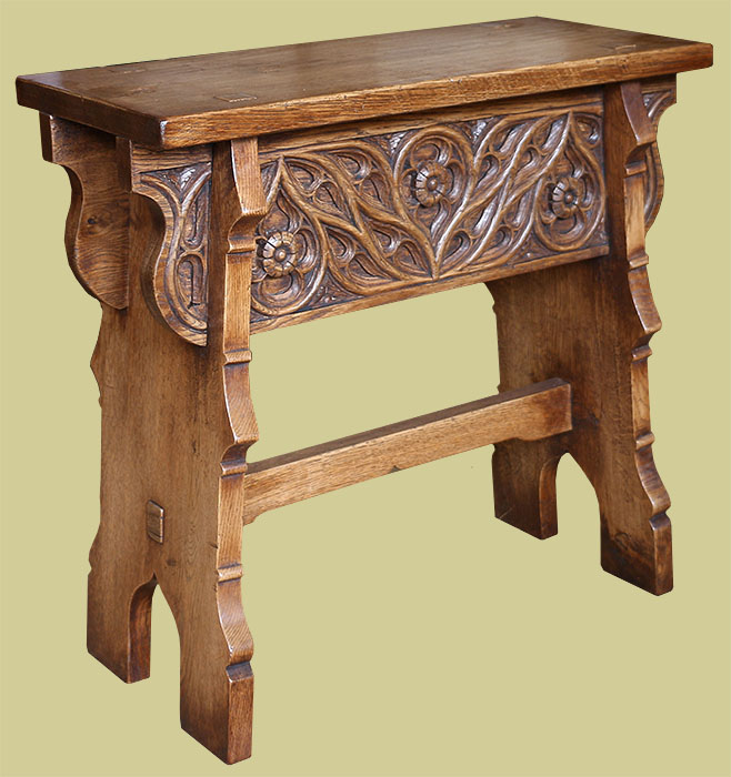 16th century style carved oak boarded stool