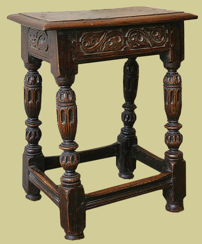 Elizabethan style oak carved joined stool