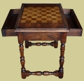 Oak period style games table, with both drawers open