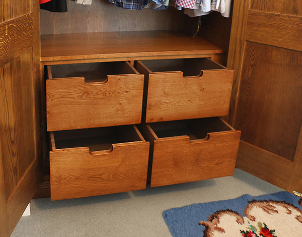 Bespoke oak drawer unit for inside wardrobe