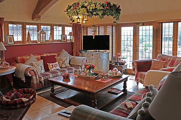 Large pot board coffee table in morning room of Sussex home