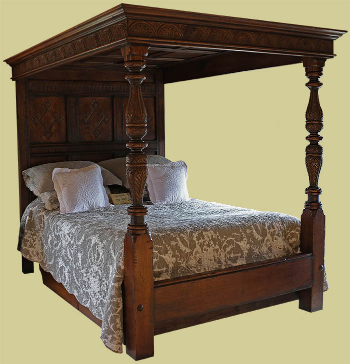 17th century style carved oak tester bed