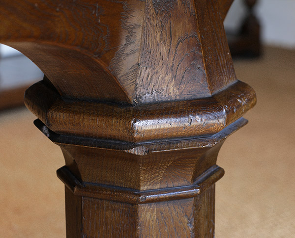 Hand cut Medieval style oak table column moulding