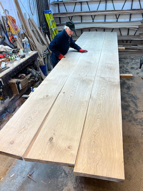 Period style oak table top boards laid out loose