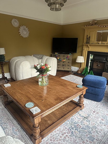Oak period style coffee table in traditional interior