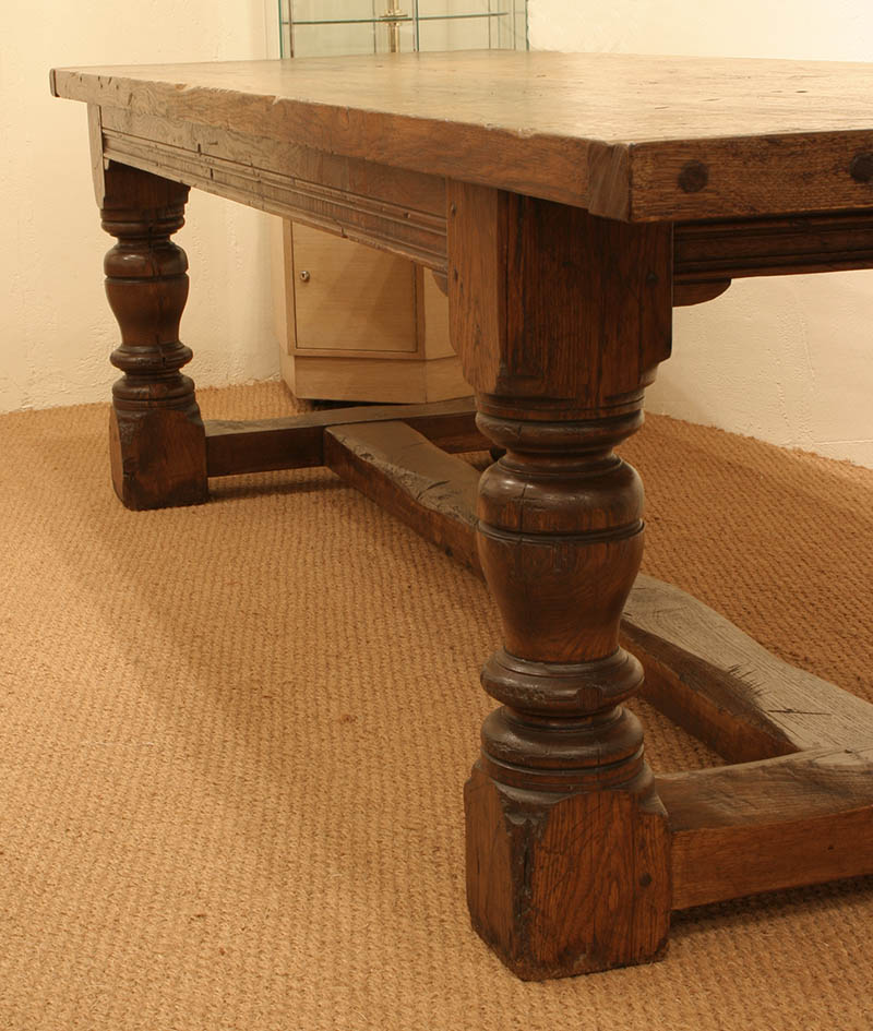 Period style heavy oak refectory table detail